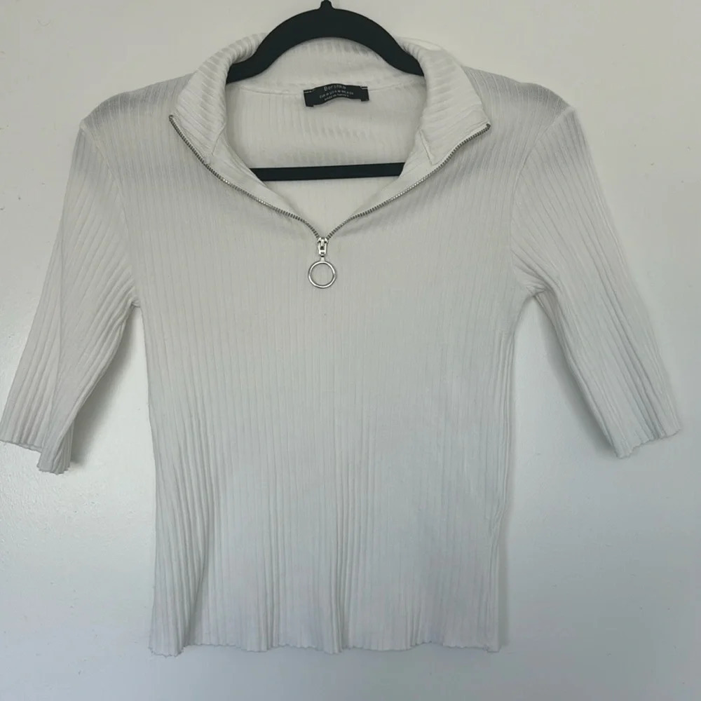 Bershka Quarter Zip White Top